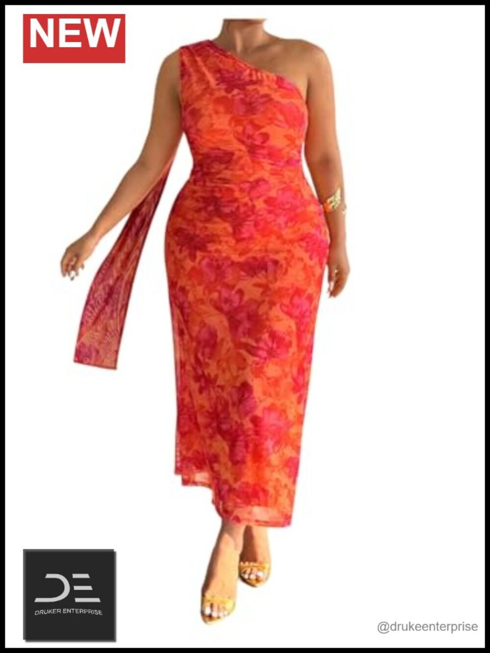 Floral One Shoulder Bodycon Long Dress Plus Size